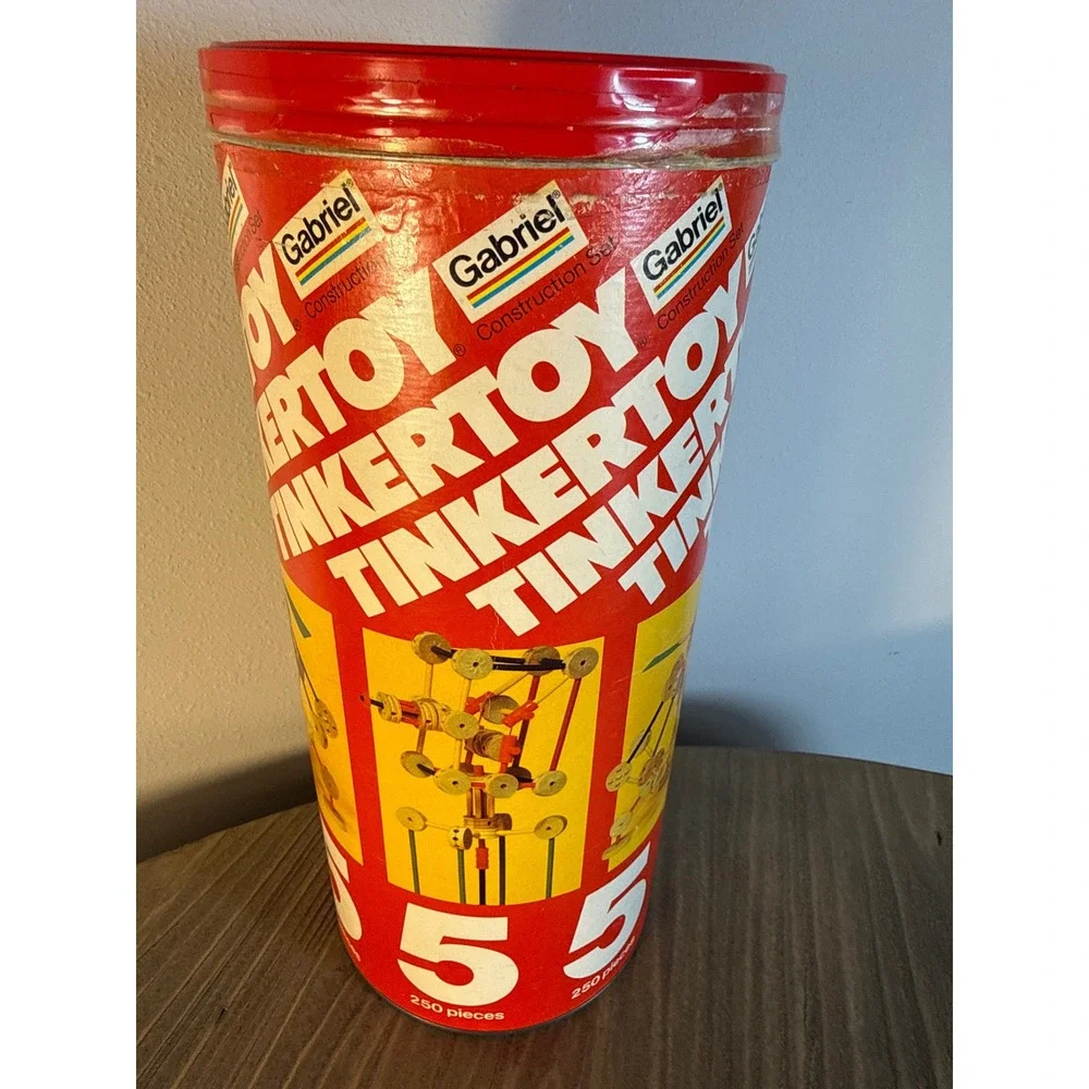 Vintage‎ Gabriel Tinkertoy Construction #555 Set 167pc Original Can Partial Set